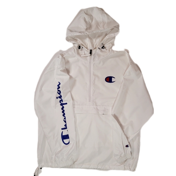 CHAMPION MENS PACKABLE HOODED JACKET Windbreaker White, Size L - Picture 5 of 9